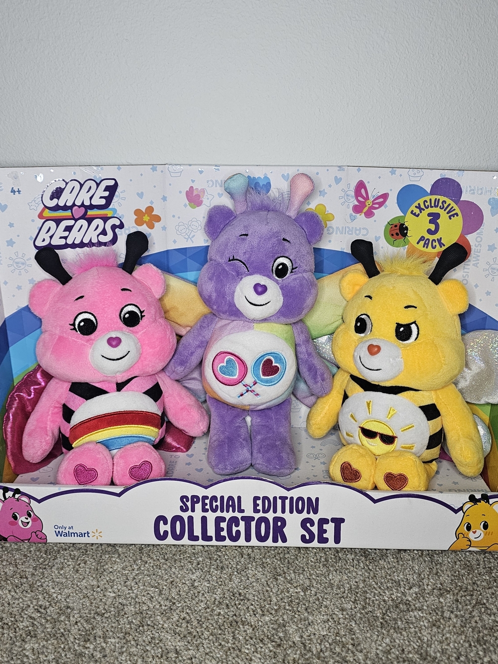 Care Bears Plush Trio - Pink, Purple & Yellow Bee-Themed Set